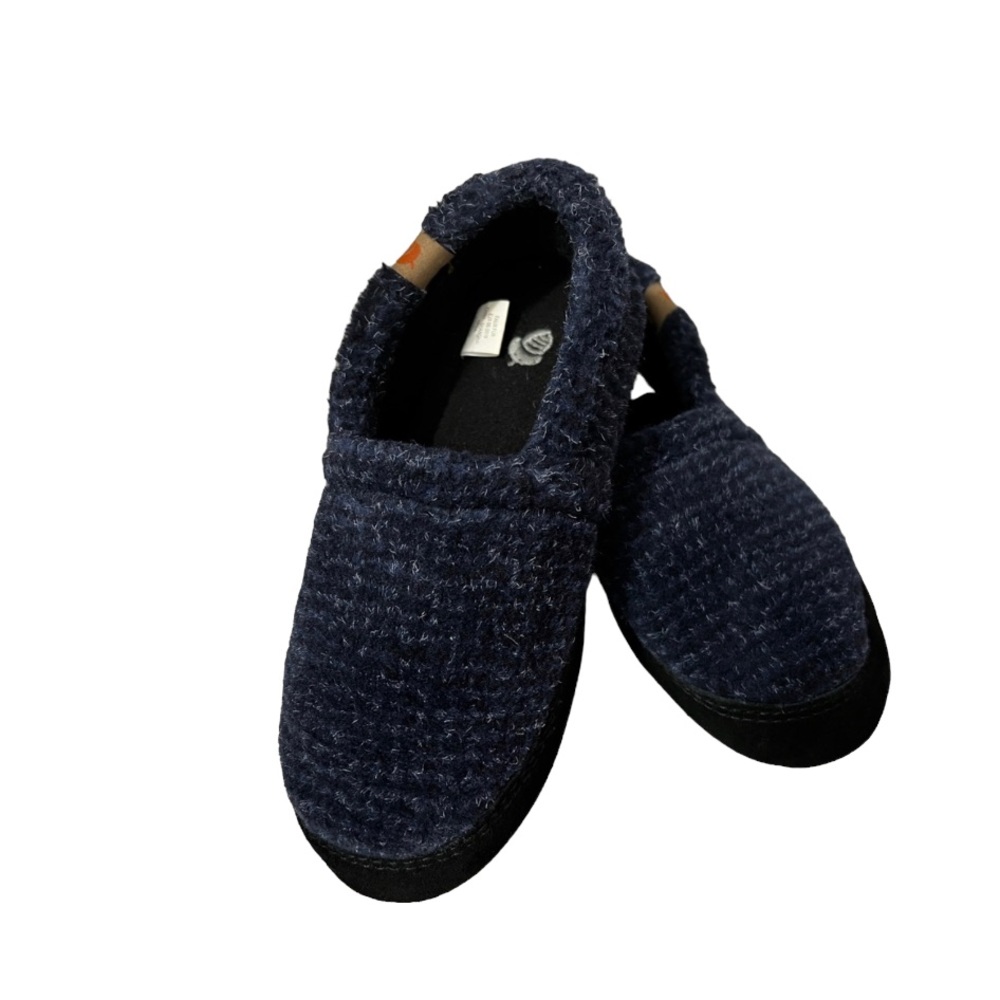 Acorn Unisex-Kid's Moc Slipper Blue Fabric Microfleece Lined Hard Sole size 3-4